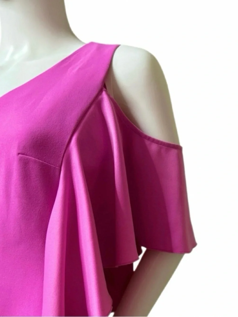 Trina Turk Hot Pink Cold-Shoulder Ruffle Shift Dress